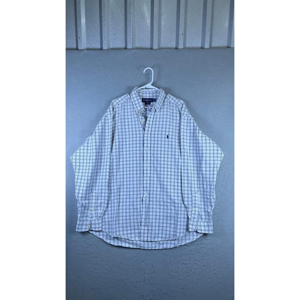 Polo Ralph Lauren Button Down Shirt Mens XXL White Blue Excellent Blake Plaid